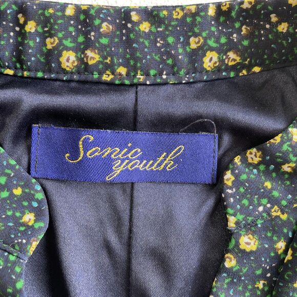 Sonic Youth Dress Long Sleeve Floral Print Mini Dress Tiered Ruffle V-Neck Small - Picture 2 of 12